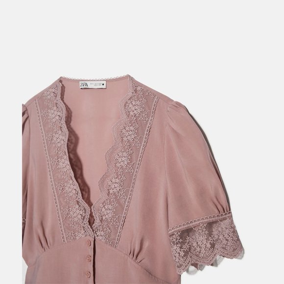 ZARA V-Neck Top with Lace Detail* - Picture 15 of 16